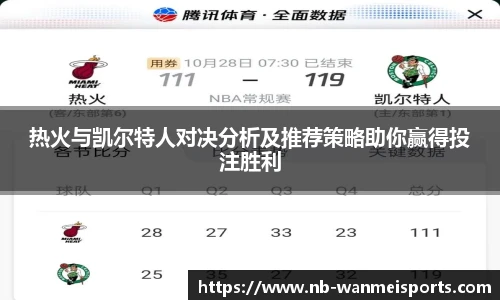 热火与凯尔特人对决分析及推荐策略助你赢得投注胜利